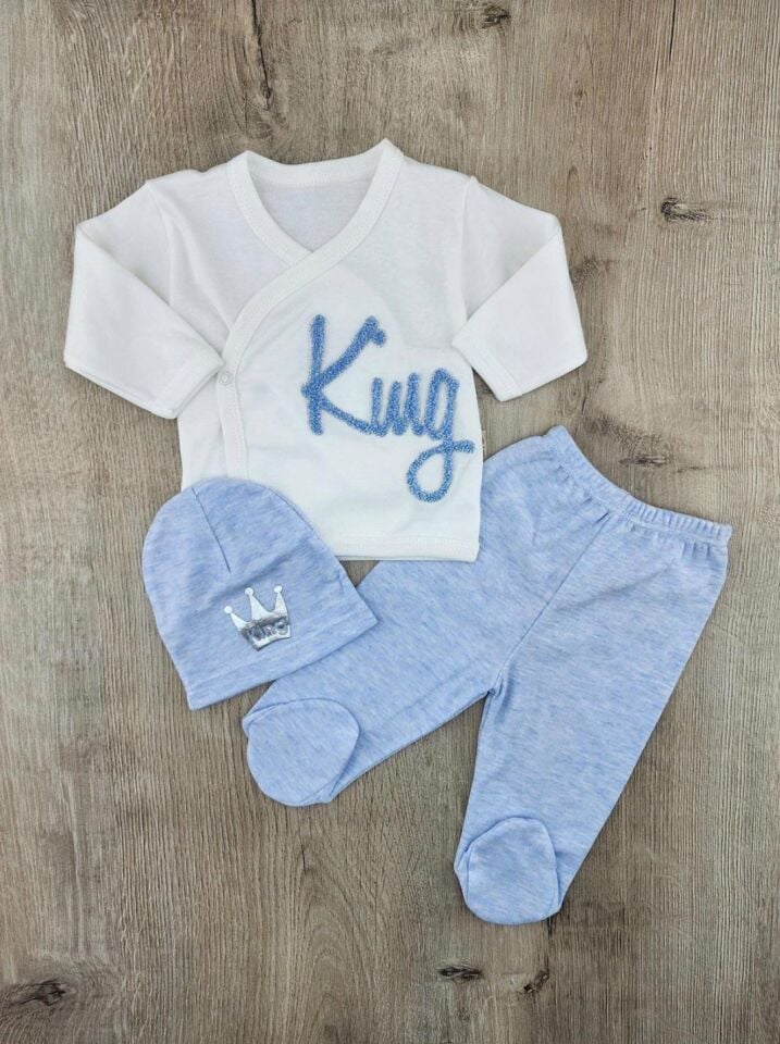 0-3 Ay King Nakışlı 3'lü Zıbın Seti