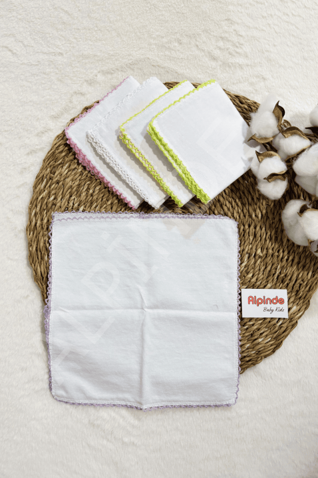 %100 Pamuklu 10'lu Çift Taraflı Renkli Köşeli Bebek Ağız Penye Mendil (22X22 Cm)