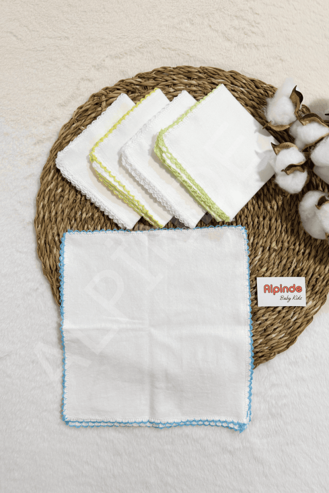 %100 Pamuklu 10'lu Çift Taraflı Renkli Köşeli Bebek Ağız Penye Mendil (22X22 Cm)