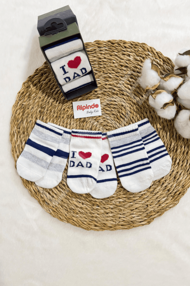 I love Dad Yazılı Pamuk 3 Lü Yenidoğan Kız Bebek Çorap 0-6  Ay
