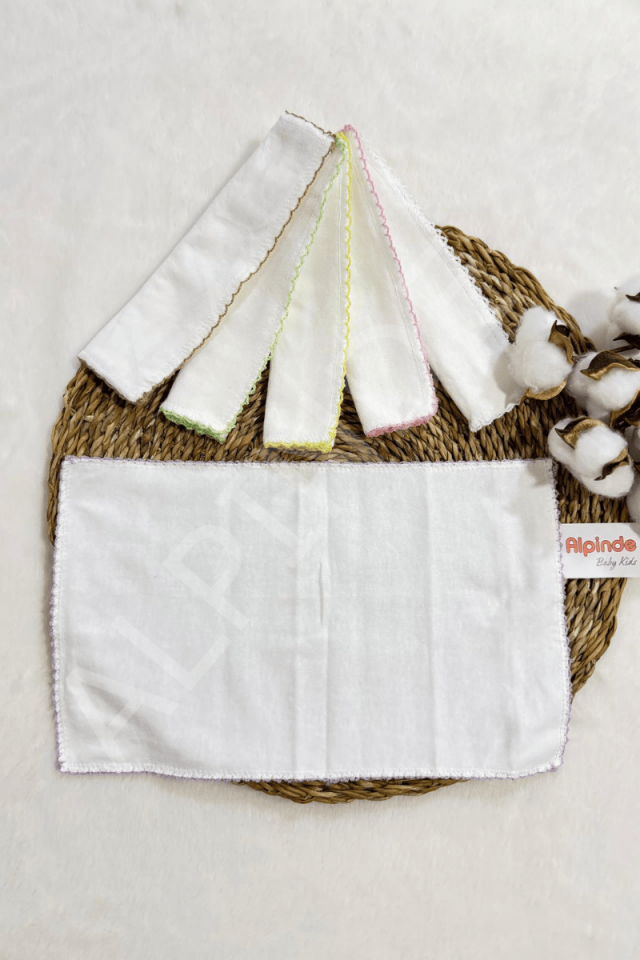 %100 Pamuklu 6'lı Renkli Köşeli Bebek Ağız Penye Mendili (20 x 30 cm)