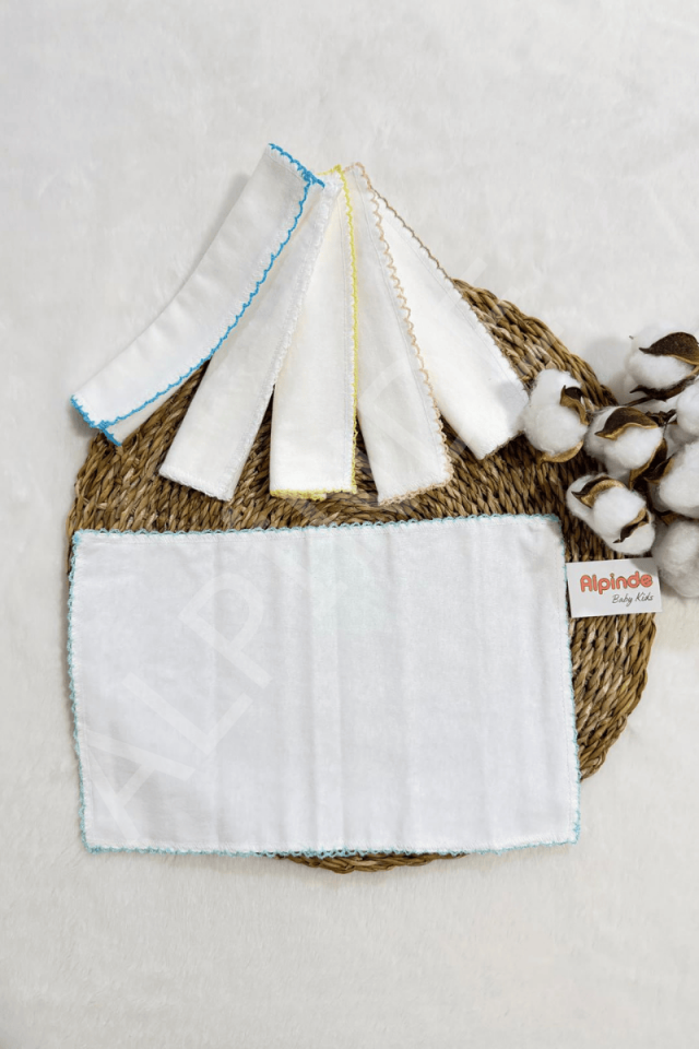 %100 Pamuklu 6'lı Renkli Köşeli Bebek Ağız Penye Mendili (20 x 30 cm)