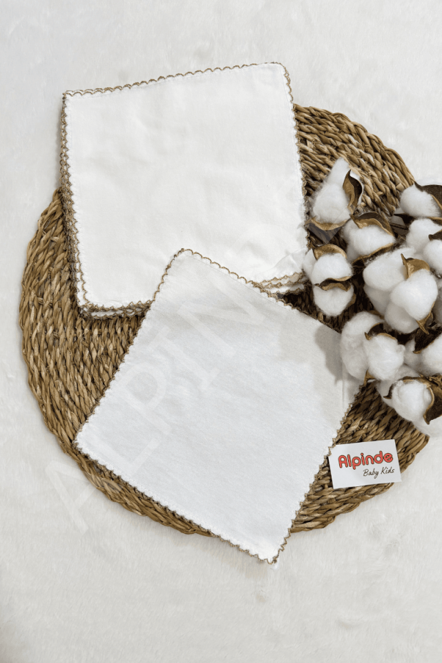 %100 Pamuklu 10'lu Çift Taraflı Renkli Köşeli Bebek Ağız Penye Mendili (22x22cm)