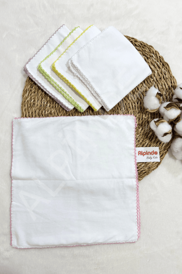 %100 Pamuklu 10'lu Çift Taraflı Renkli Köşeli Bebek Ağız Penye Mendili (28x 28cm)