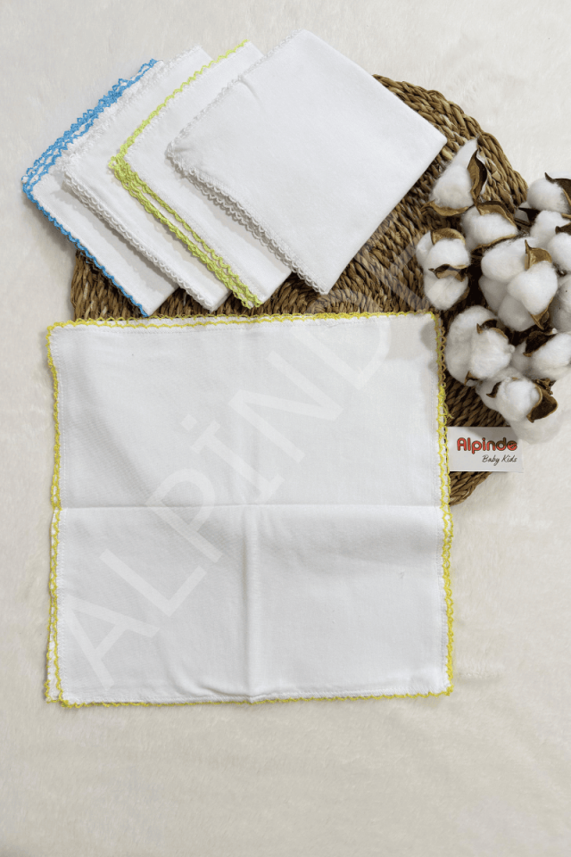 %100 Pamuklu 10'lu Çift Taraflı Renkli Köşeli Bebek Ağız Penye Mendili (28x 28cm)