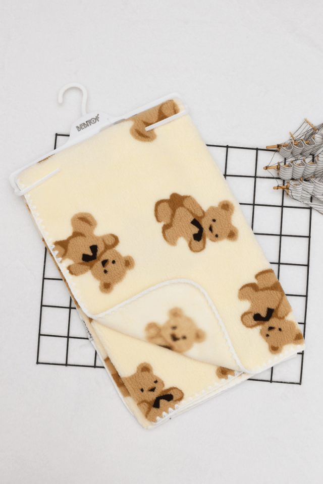 Ayıcık Desenli Welsoft Bebek Battaniyesi (90x100 Cm)