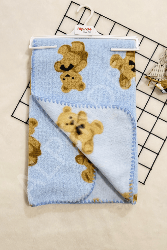 Ayıcık Desenli Welsoft Bebek Battaniyesi (90x100 Cm)