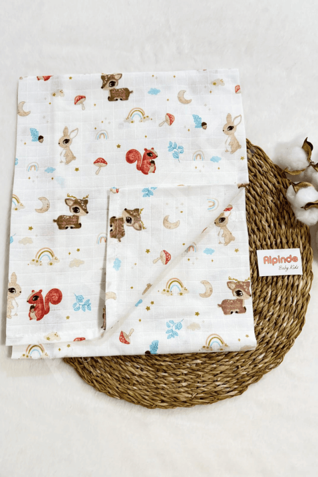 Hayvan Figürlü Müslin Bebek Battaniyesi 100x110 Cm