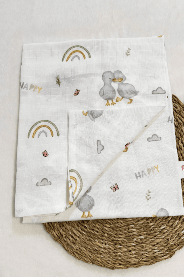Ördek Desenli Müslin Bebek Battaniyesi 100x110 Cm