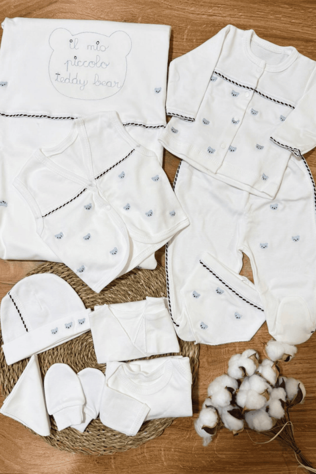 Bear Nakışlı Erkek Bebek 10lu Zıbın Set Hastane Çıkışı