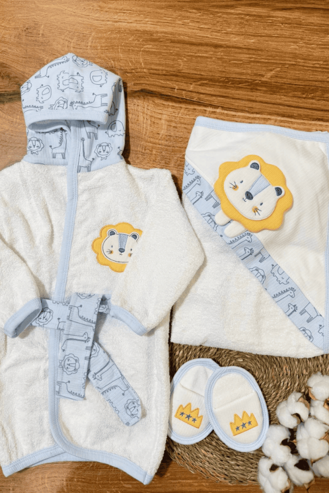 Lion Lüx 3 Parça %100 Pamuklu Havlu & Bornoz Set