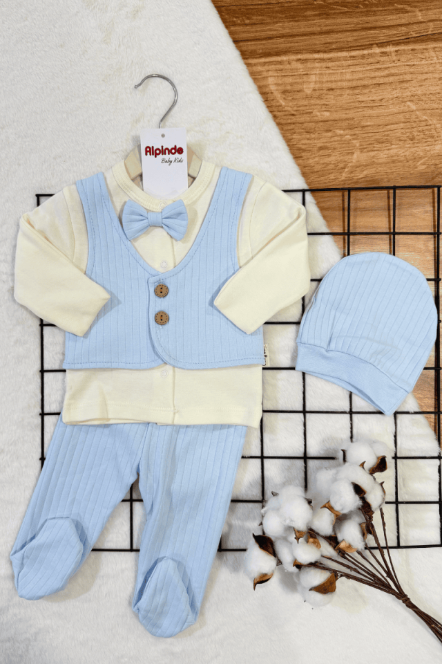 Sahte Yelekli, Papyonlu, Kendinden Eldivenli 3 Parça Zıbın Takım