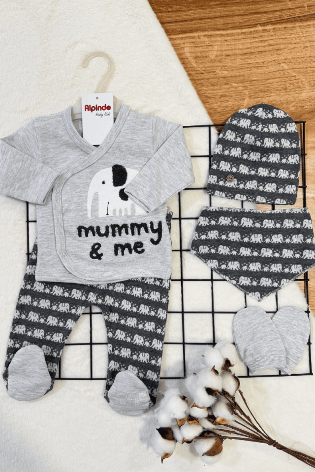 Fil Mummy & Me Nakışlı %100 Pamuklu 5 Parça Zıbın Takım