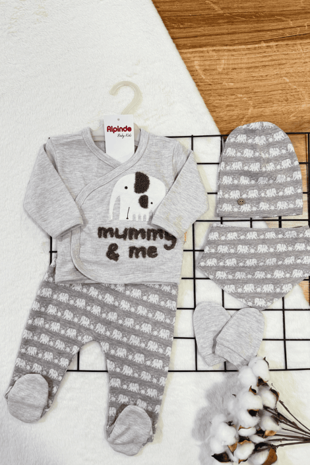 Fil Mummy & Me Nakışlı %100 Pamuklu 5 Parça Zıbın Takım