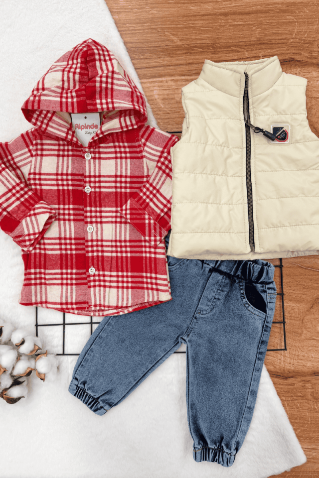 Oduncu Gömlek Yelekli Kot Pantolonlu Takım (6-18 Ay)