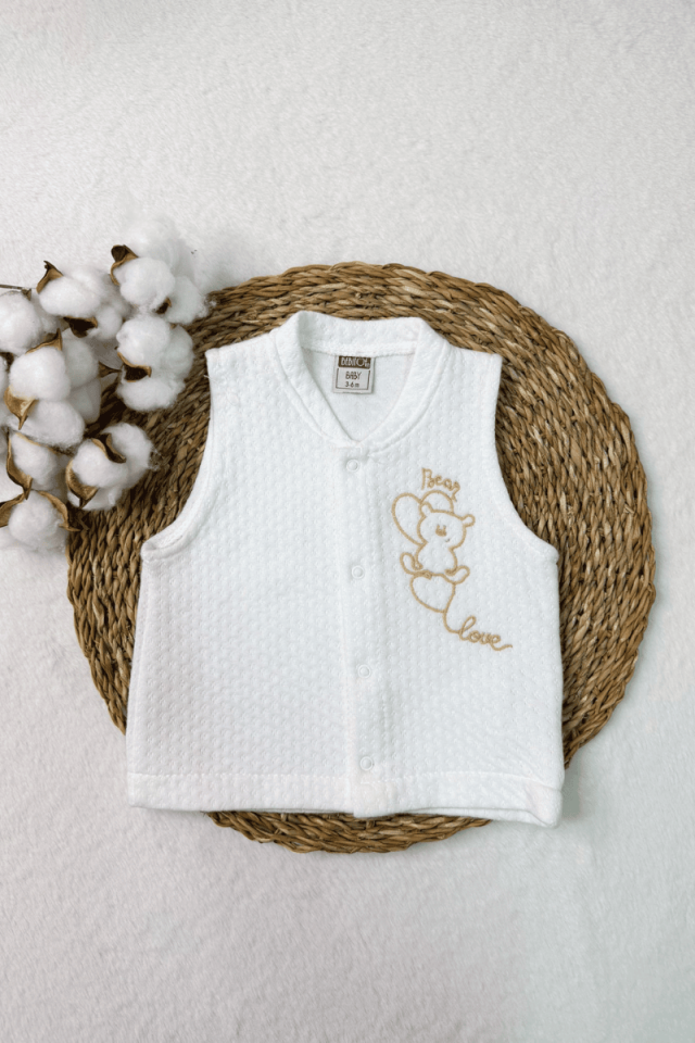 Kalpli Ayıcık Nakışlı Kapitone %100 Pamuk Kız Bebek Yelek 0-3/3-6/6-9/9-12 Ay