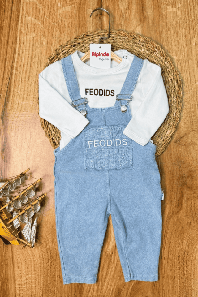 Feodids Nakışlı Erkek Bebek Kot Salopetli Takım - Açık Mavi 6-9/9-12/12-18/18-24 Ay
