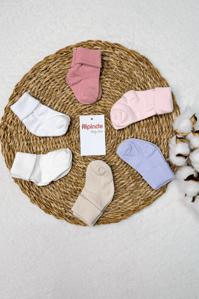 Düz Renkli Pamuk 6 lı Yenidoğan Bebek Soket Çorabı 0-6  Ay