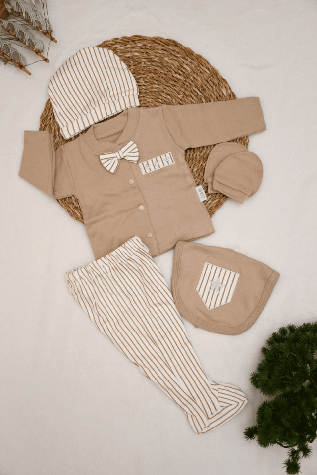 Yıldız Nakışlı Yenidoğan Erkek Bebek 5li Zıbın Set