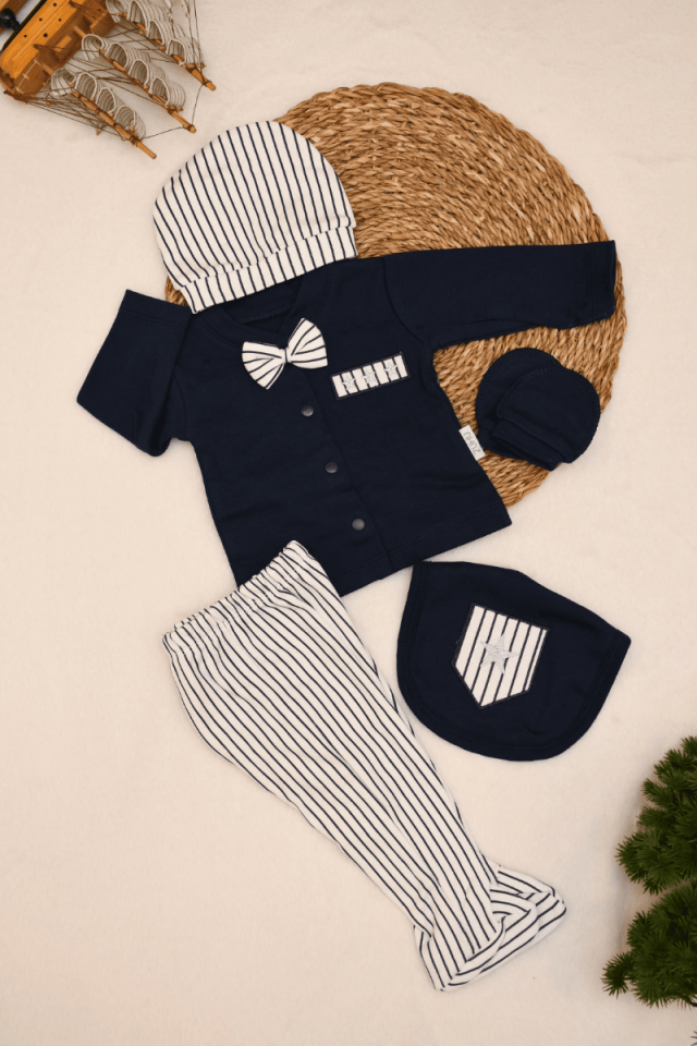 Yıldız Nakışlı Yenidoğan Erkek Bebek 5li Zıbın Set