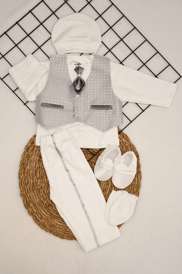 Erkek Bebek Yelekli Kravatlı Mevlüt Seti 0-3 Ay