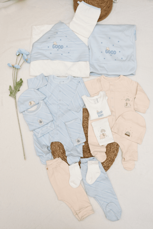 Good Baby Baskılı Yenidoğan Erkek Bebek 14lu Zıbın Set Hastane Çıkışı