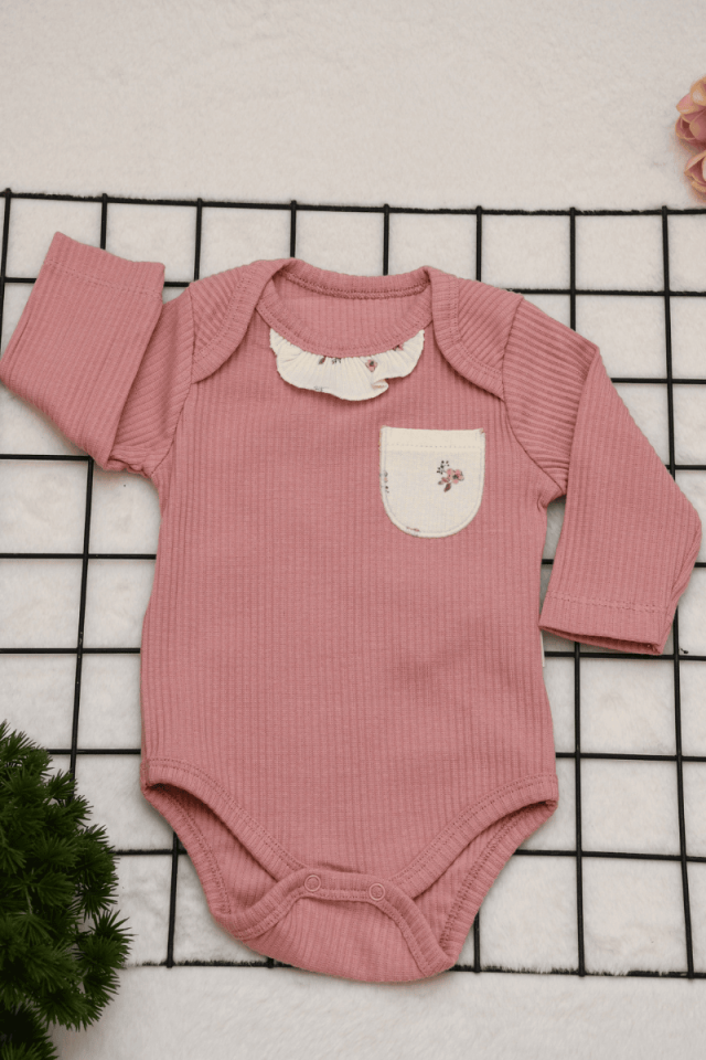 3'lü Çicek Detaylı Kız Bebek Tek Boy Çıtçıtlı Badi