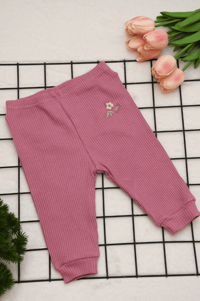 3'lü Çicek Detaylı Kız Bebek Tek Boy Tekalt 0-3/3-6 Ay