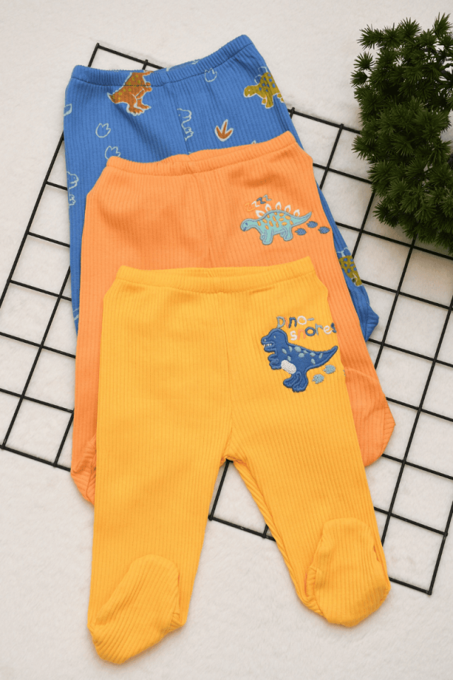 Dino Baskı Detaylı 3lü Erkek Bebek Tek Boy Tekalt 0-3/3-6 Ay