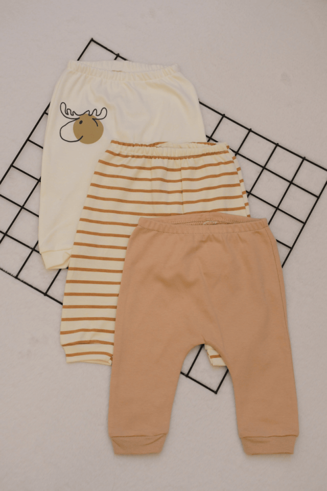 Geyik Baskı Detaylı 3'lü Erkek Bebek Tek Boy Tekalt 0-3/3-6/6-9 Ay