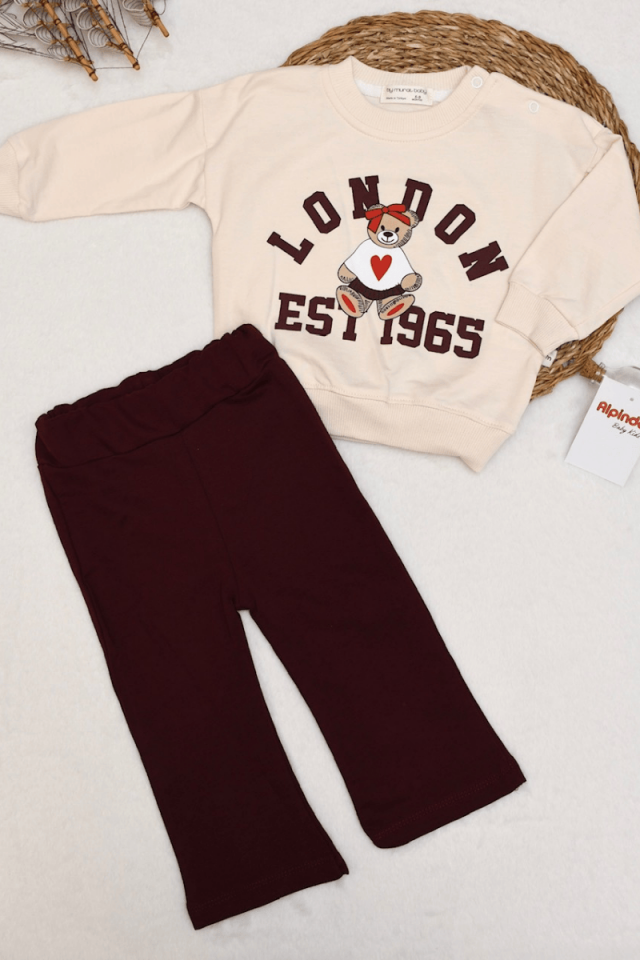 London Est 1965 Sevimli Ayıcık Baskılı Kız Bebek Takım 6-9/9-12/12-18/18-24 Ay Borbo