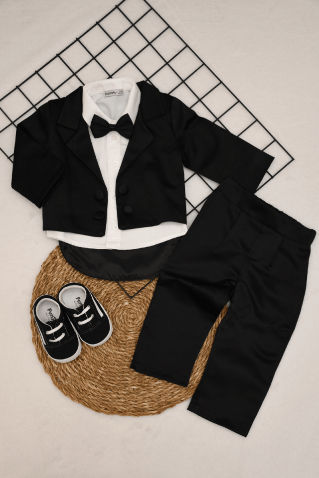 Erkek Bebek Smokin Siyah Mevlüt Takımı 0-3/3-6 Ay