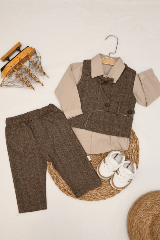 Yelekli Gömlekli Erkek Bebek Takım 6-9/9-12 Ay