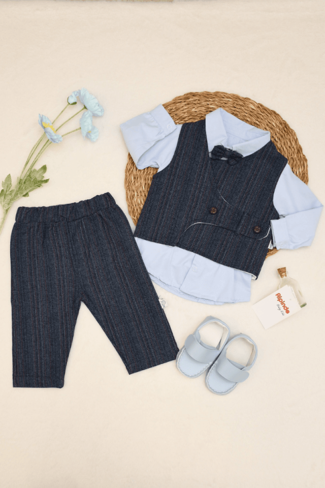 Yelekli Gömlekli Erkek Bebek Takım 6-9/9-12 Ay