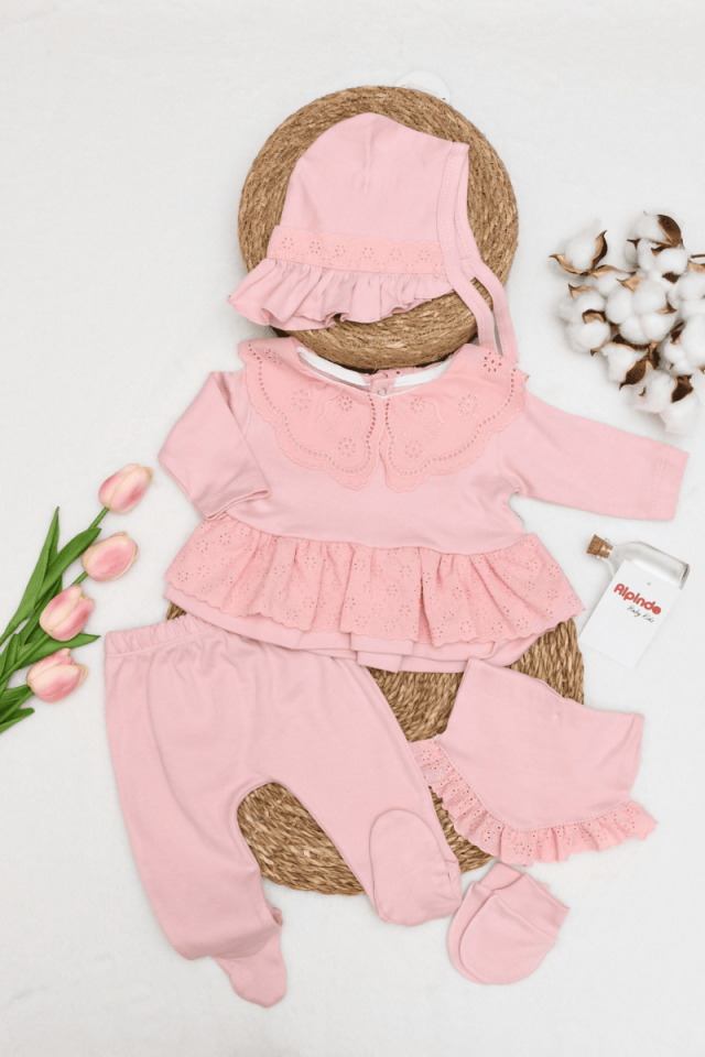 Elite Dantel Detaylı Yenidoğan Kız Bebek 5li Zıbın Set 0-3 Ay