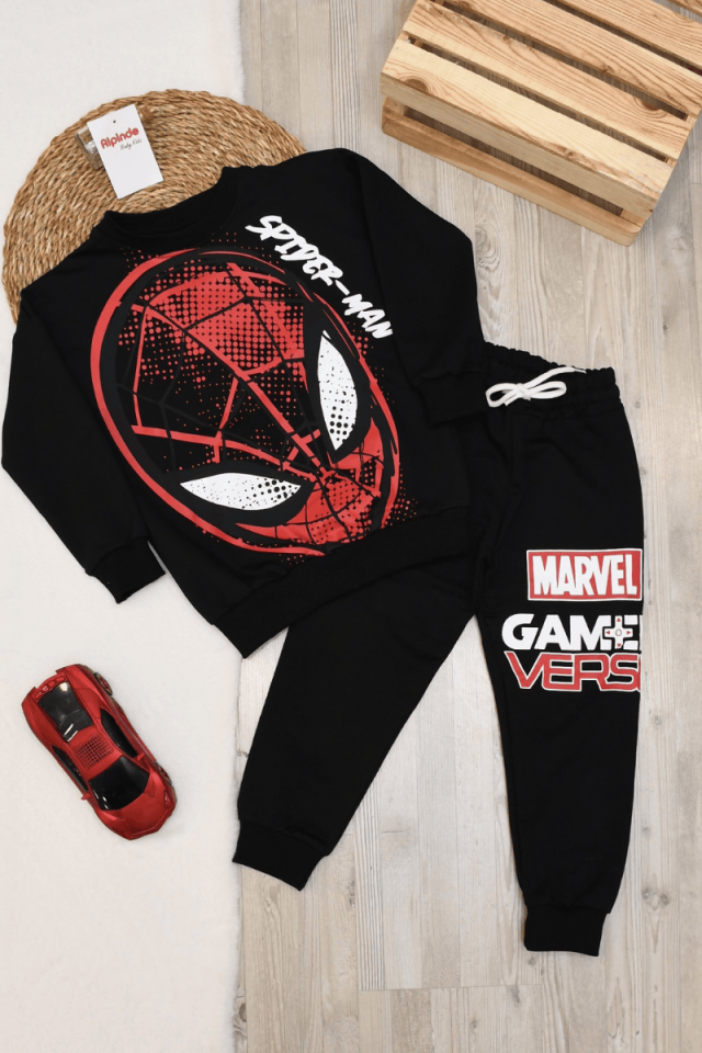 Spiderman Baskılı Erkek Takım 3-4/4-5/5-6/7-8/9-10 Yaş Siyah
