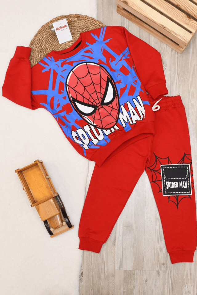 Spiderman Baskılı Erkek Takım 3-4/4-5/5-6/7-8/9-10 Yaş Siyah