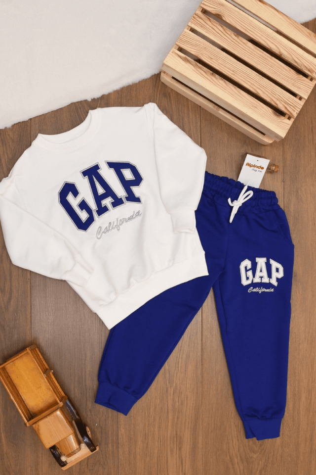 Gap Aplike Nakışlı Erkek Çocuk Takım 3-4/4-5/5-6/7-8/9-10 Yaş Beyaz