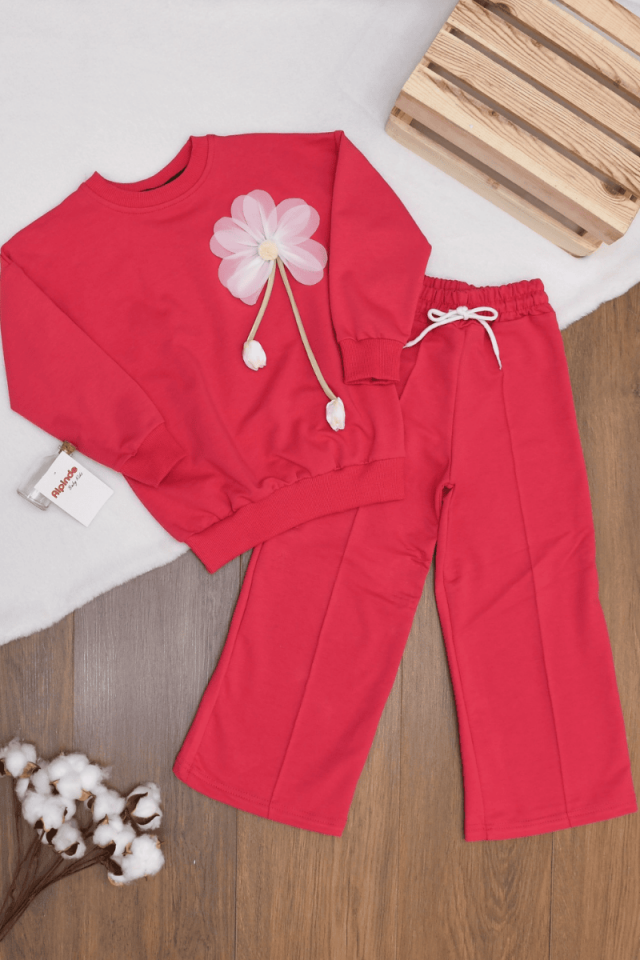 Çiçek Detaylı Kız Çocuk Takım 3-4/4-5/5-6/7-8/9-10 Yaş