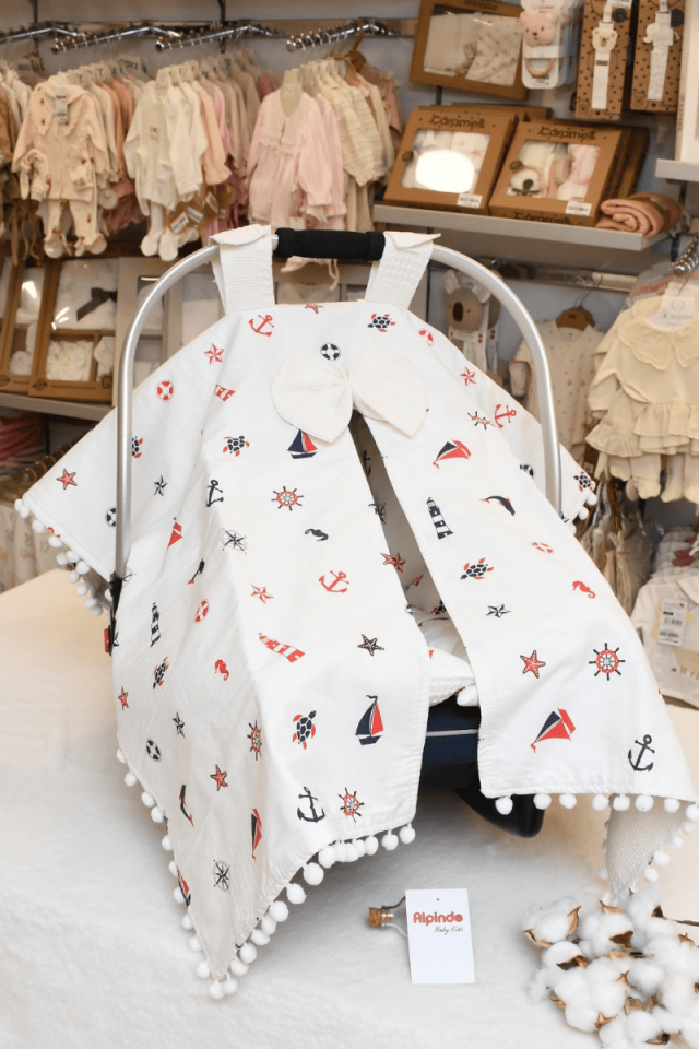 Çapa Baskılı Pamuk Kumaş, Pike Puset Minderi ve Puset Örtüsü Set