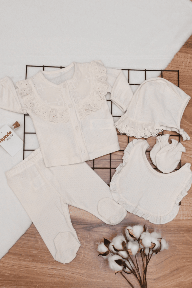 Yalınga Jakarlı Kız Bebek Yenidoğan 5'li Hastane Çıkış Set 0-3 Ay