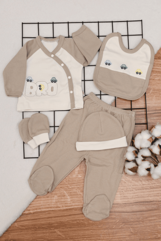 Bro Nakışlı Erkek Bebek Yenidoğan 5'li Hastane Çıkış Set 0-3 Ay