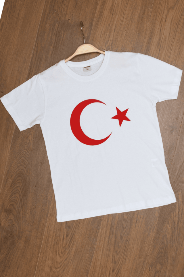 5/6/7/8 Yaş Kız / Erkek Çocuk Beyaz Ayyıldız  T-shirt