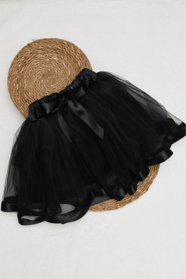 Beli Lastikli Etek Ucu Saten Şeritli Tütü Siyah Etek 5/6/7/8 Yaş