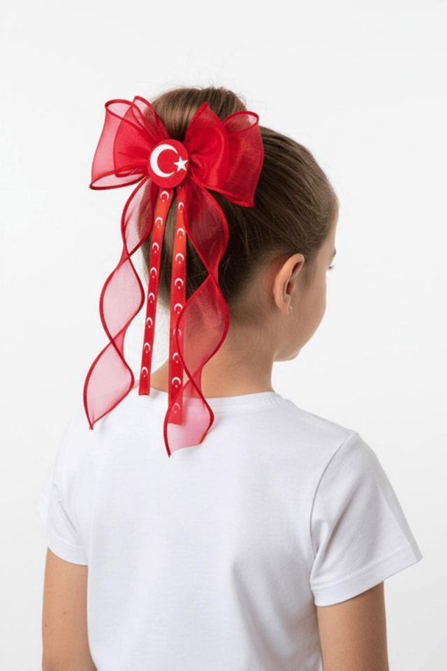 23 Nisan Özel Günler Okul ve Günlük Kullanım İçin Türk Bayraklı Fiyonklu Toka