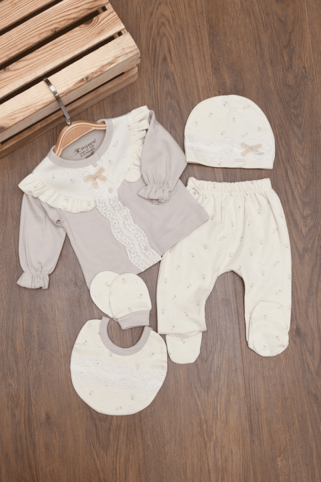 Çıtır Çiçekli Kız Bebek 5 li Hastane Çıkış Seti 0-3 Ay Vizon